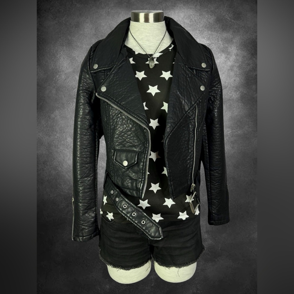 Nasty Gal Atomic Vegan Leather Moto Punk Metal Biker Rock Star Black Jacket